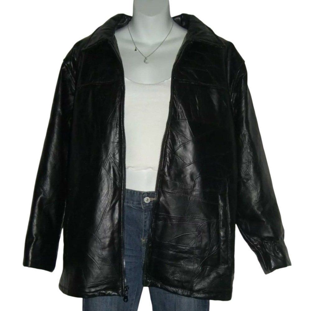 Haband Coat Vintage 90's Black Leather Textured Unisex alt egirl Grunge y2k Goth